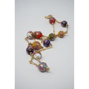 Vintage Wedding Cake Venetian Glass Beads and Gold Tone Link Necklace 26" Long